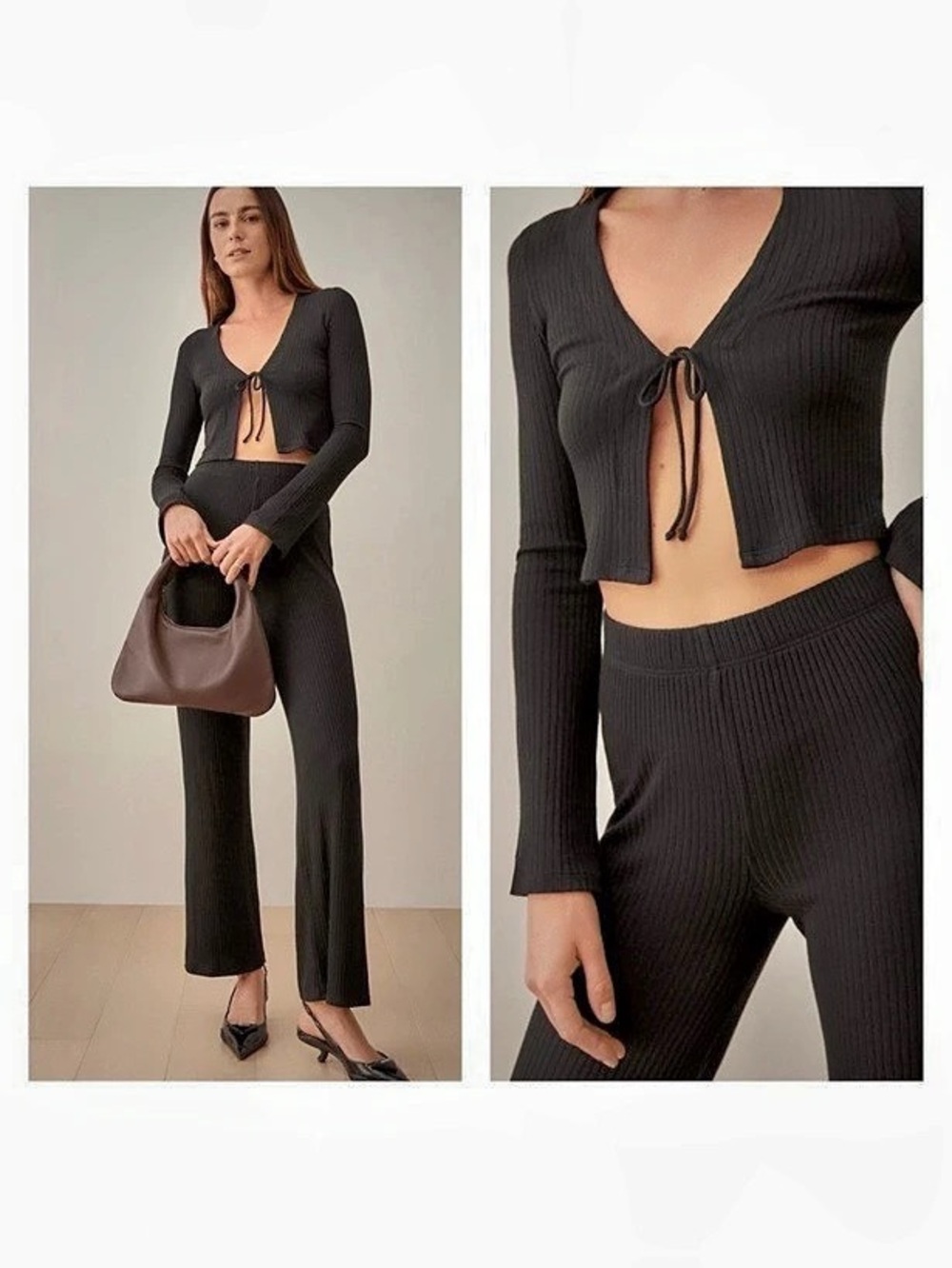 Reformation Ribbed Leggings in Black Size Small Like New
